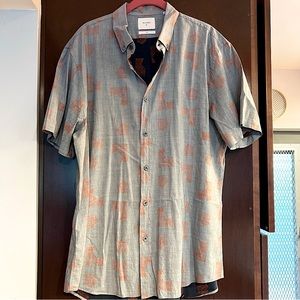 Billy Reid Murphy Geo-Print Short-Sleeve Sport Shirt Blue/Red Size XL